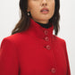 Red Faux Wool Funnel Neck Coat with Wrap Belt - Back View - Suzy Shier