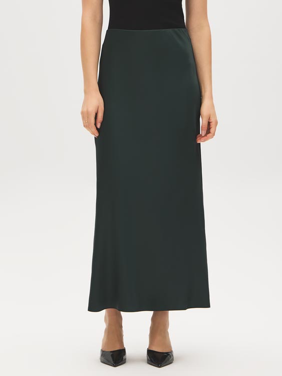 Scarab Satin Bias Cut Pull-On Skirt - Front View - Suzy Shier