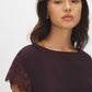 Midnight Plum Boat Neck Popover Top with Lace Trim - Lace Detail - Suzy Shier