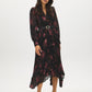 Jet Black Floral Print Chiffon Dress with Asymmetrical Skirt - Front View - Suzy Shier