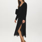 Black Lace Trim Velour Skirt with Front Slit - Side Profile View - Suzy Shier