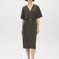 Green Mix Textured Knit Dolman Sleeve Dress - Woman Wearing Cross-Front Belted Midi Dress - Suzy Shier