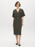 Green Mix Textured Knit Dolman Sleeve Dress - Woman Wearing Cross-Front Belted Midi Dress - Suzy Shier