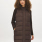 Brown Quilted Long Puffer Vest with Hood - Front View - Suzy Shier