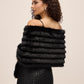 Black Fur-Striped Shawl with Jewel Trim Closure - Back View - Le Chateau