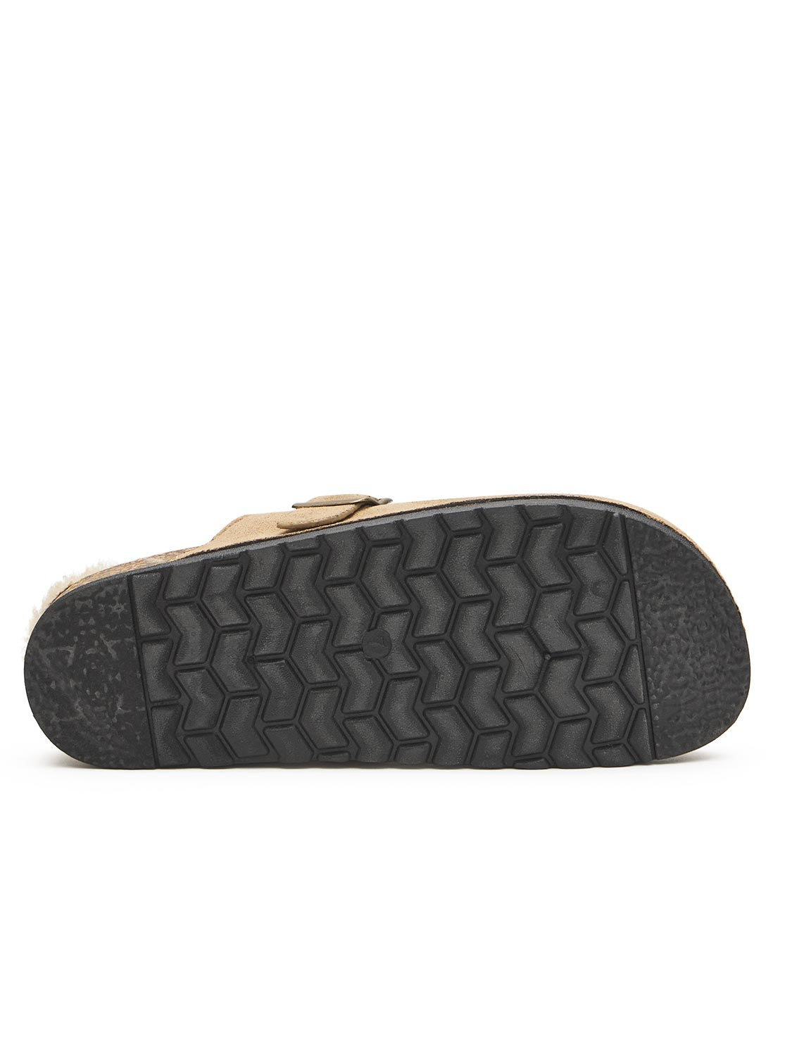 Black Faux Suede Clog with Sherpa Lining - Sole View - Suzy Shier