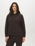 Dk Brown Ottoman Rib Hoodie with Kangaroo Pocket - Woman Wearing Cozy Knit Top - Suzy Shier