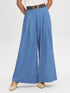 Light Denim Blue Wide-Leg Pull-On Pant with Belt - Front View - Suzy Shier