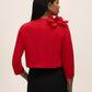 Red Knit Crepe Bolero with Side Ruffle - Back View - Le Chateau