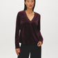 Black Velvet Top with Crochet V-Neck - Front View - Suzy Shier