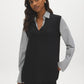Jet Black Striped Poplin 2fer Knit Top - Woman Wearing Layered Look Knit Top - Suzy Shier