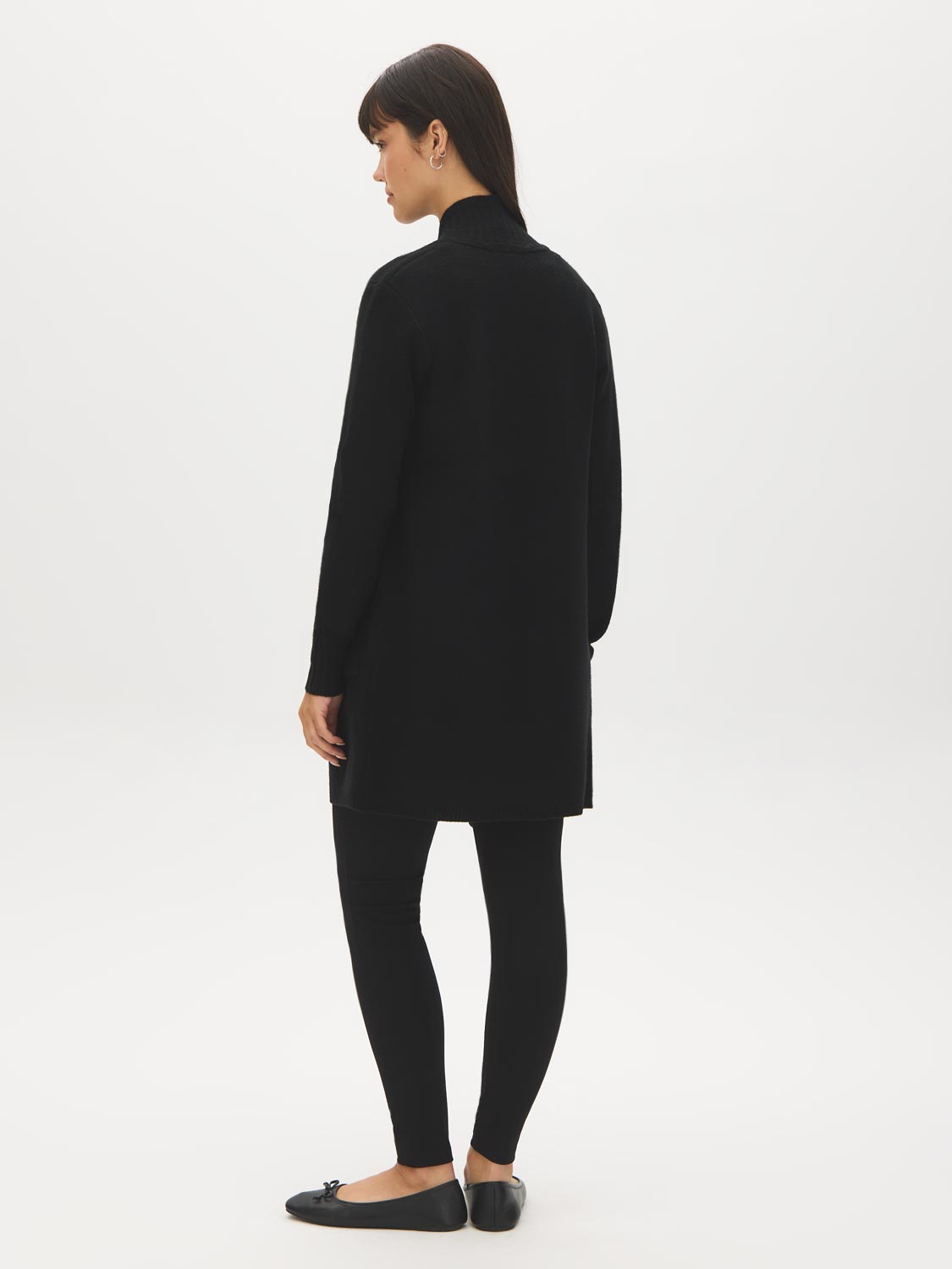 Black Ribbed Knit Duster Sweater - Back View - Suzy Shier
