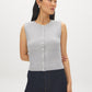 Lunar Melange Sleeveless Knit Sweater with Faux Button Placket - Woman Wearing Classic Rib Stitch Top - Suzy Shier