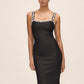 Black Square Neck Bandage Sheath Dress with Jewel Trim - Front View - Le Chateau