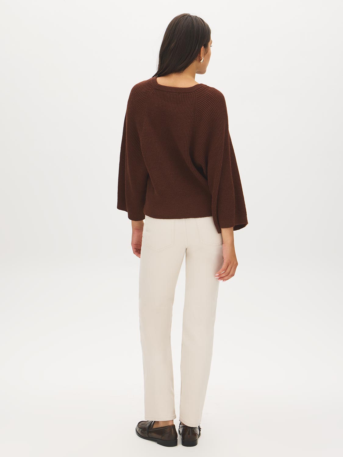 Chocolate Fondant Ribbed Shaker Stitch Sweater - Back View - Suzy Shier