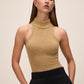 Gold Sleeveless Tinsel Lurex Knit Sweater - Front View - Le Chateau