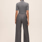 Charcoal Herringbone Wide Leg Pant - Back View - Le Chateau
