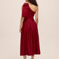 Lipstick Red Satin Pleated Skirt - Back View - Le Chateau