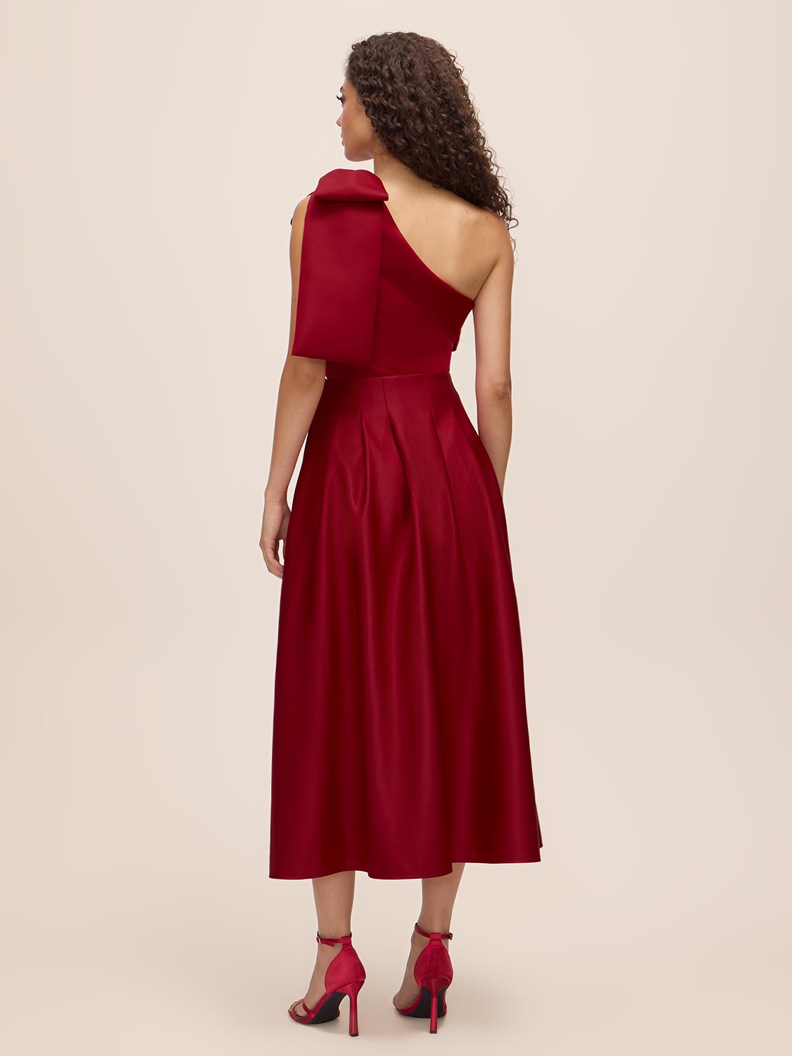 Lipstick Red Satin Pleated Skirt - Back View - Le Chateau