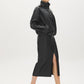Black Textured Faux Leather Midi Skirt - Woman Wearing Column Skirt with Front Slit - Suzy Shier