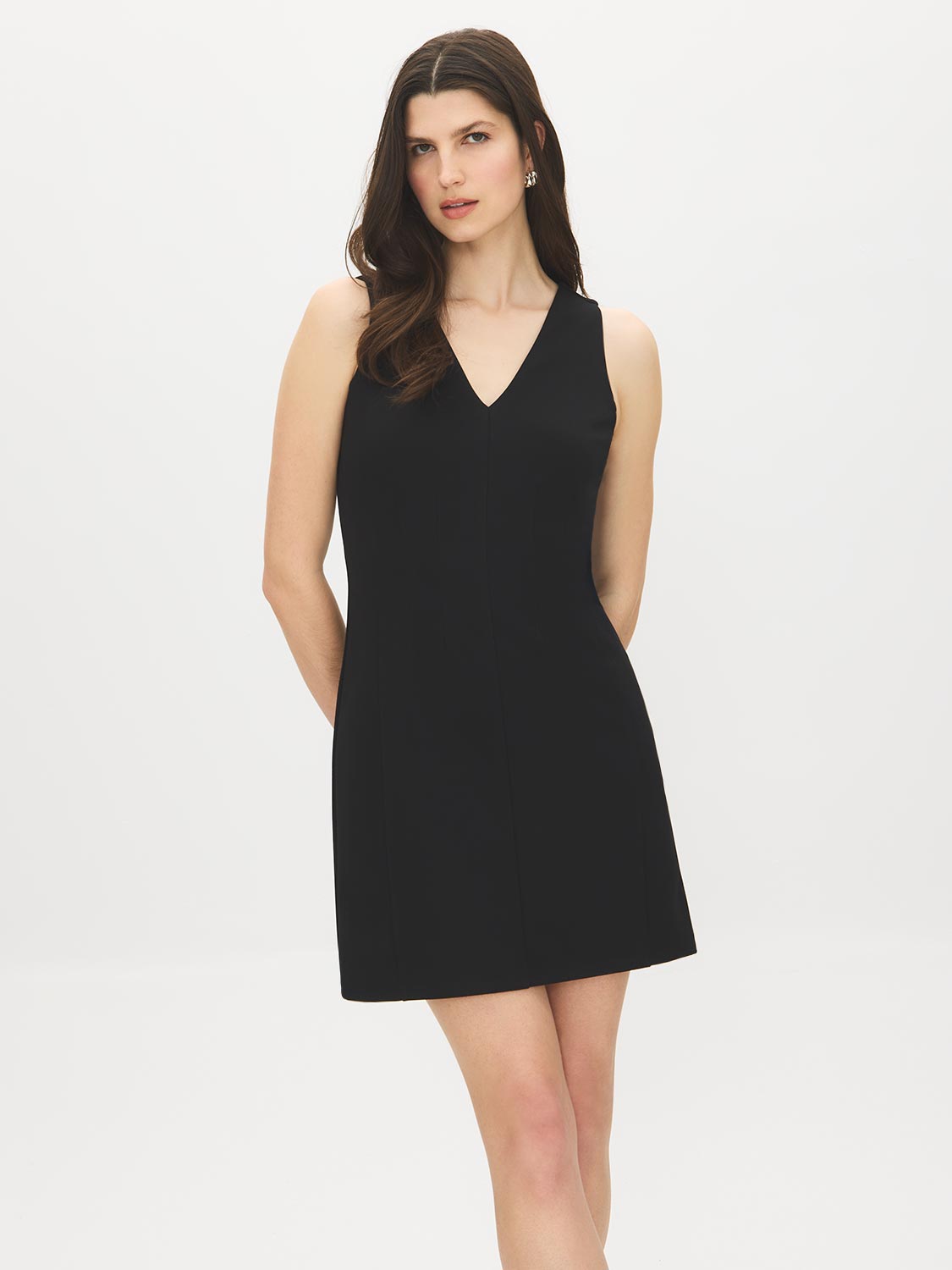 Black V-Neck Sleeveless Knit Dress - Front View - Suzy Shier