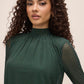 Dark Emerald Rhinestone Embellished Knit Top - Close-up Fabric Detail - Le Chateau