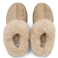 Light Mocha Faux Suede Slippers with Faux Fur Insole - Top View - Suzy Shier