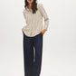 Winter White and Bison Stripe Twill Oversized Blouse - Front View - Suzy Shier