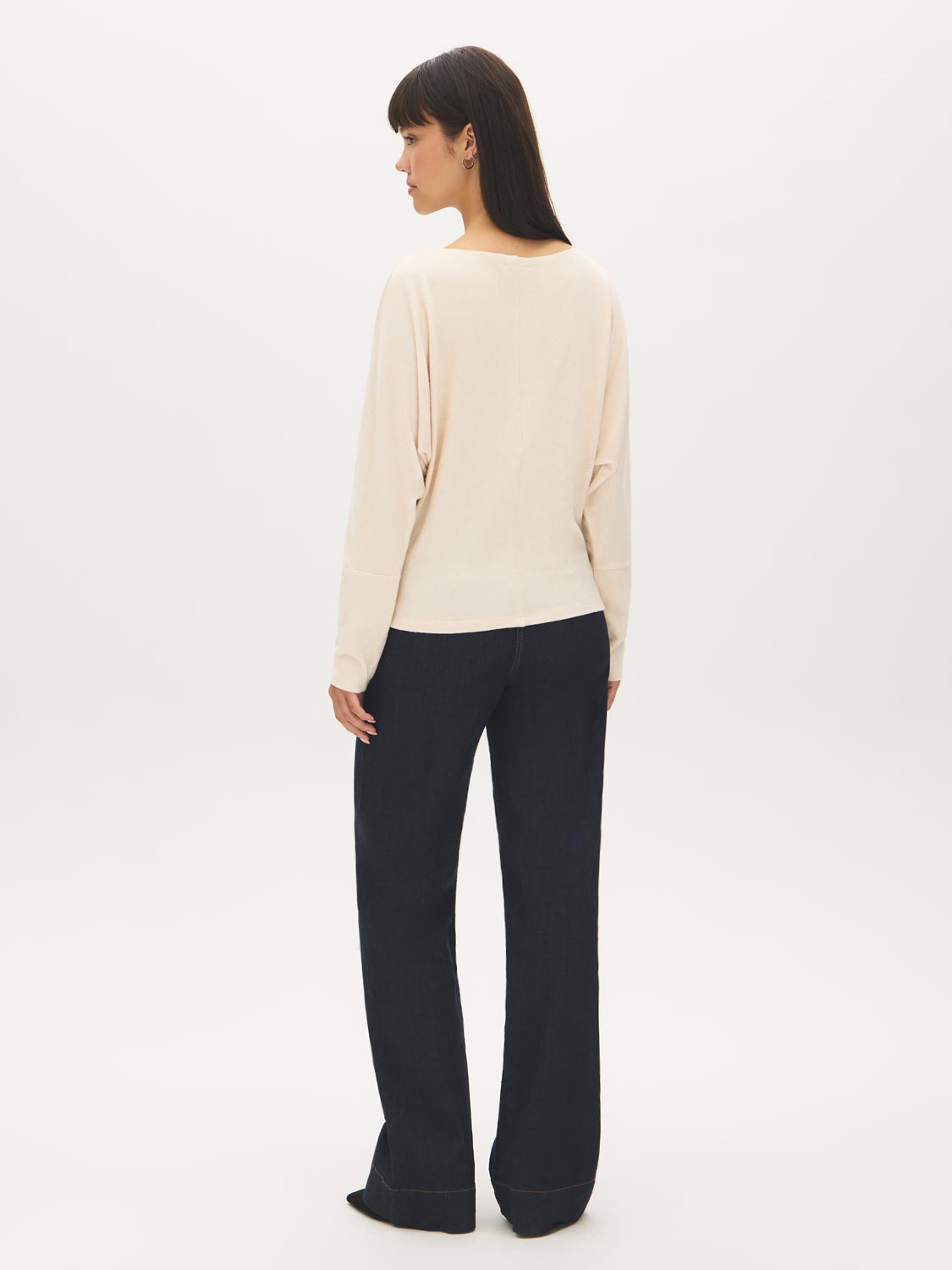 Beige Melange Batwing Sleeve Hacci Knit Top - Back View - Suzy Shier