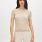 Porridge Melange Stripe Rib Knit Sweater - Woman Wearing Short Sleeve Crew Neck - Suzy Shier