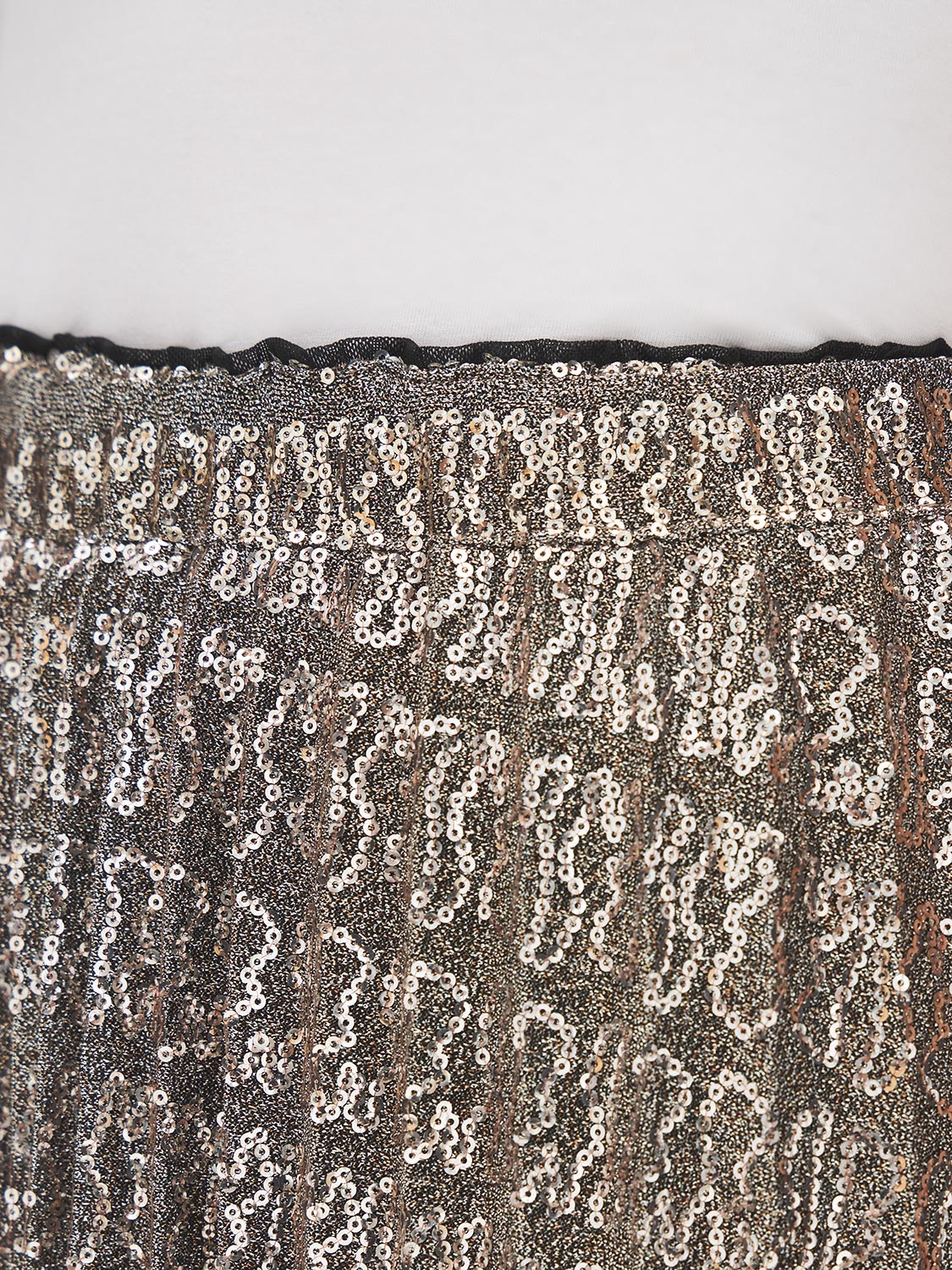 Gold and Silver Metallic Pleated Sequin Skirt - Close-up Fabric Detail - Suzy Shier