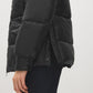 Black Mid-Length Quilted Puffer with Hood - Side Profile View - Suzy Shier