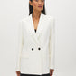 Off White Double-Breasted Blazer with Notch Collar - Woman Wearing Tailored Woven Blazer - Suzy Shier