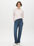 Blush Combo Two-Tone Jacquard Fuzzy Sweater - Front View - Suzy Shier