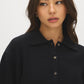 Black Button-Front Knit Sweater with Collar - Collar Detail - Suzy Shier