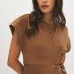 Bison Faux Suede Midi Dress with Hardware Detail - Close-up Fabric Detail - Suzy Shier