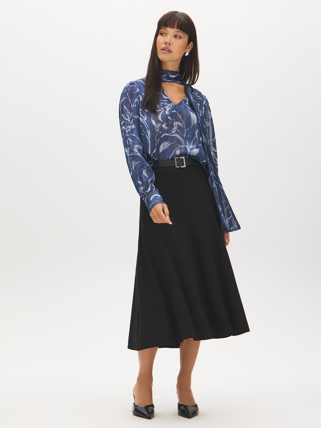 Oceana Printed Pussy Bow Blouse - Front View - Suzy Shier