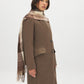 Brown/Beige Plaid Scarf with Fringes - Close-up of Textured Fringe Detail - Suzy Shier