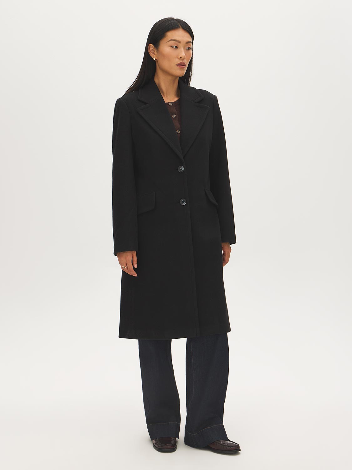 Mid Grey Melange Single-Breasted Faux Wool Coat - Front View - Suzy Shier