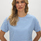Blue Yonder Stripe Striped Cotton Crew Neck Tee - Woman Wearing Loose Fit Striped Tee - Suzy Shier