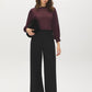 Winetasting Glitter Knit Top with Smocked Detail - Front View - Suzy Shier