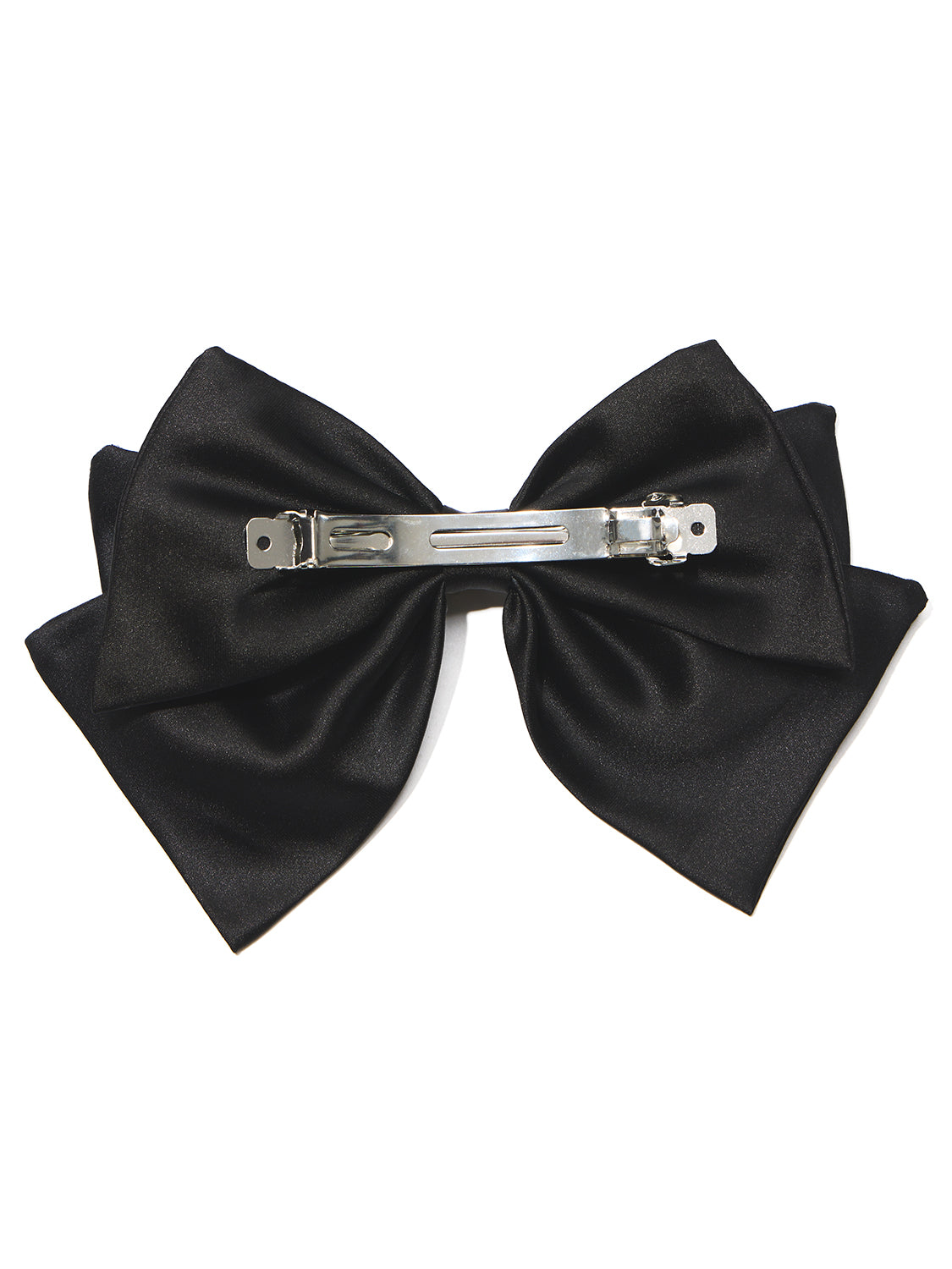 Black Satin Bow Hair Clip - Back View - Suzy Shier