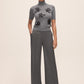 Charcoal Herringbone Wide Leg Pant - Woman Wearing Tailored Office Trousers - Le Chateau