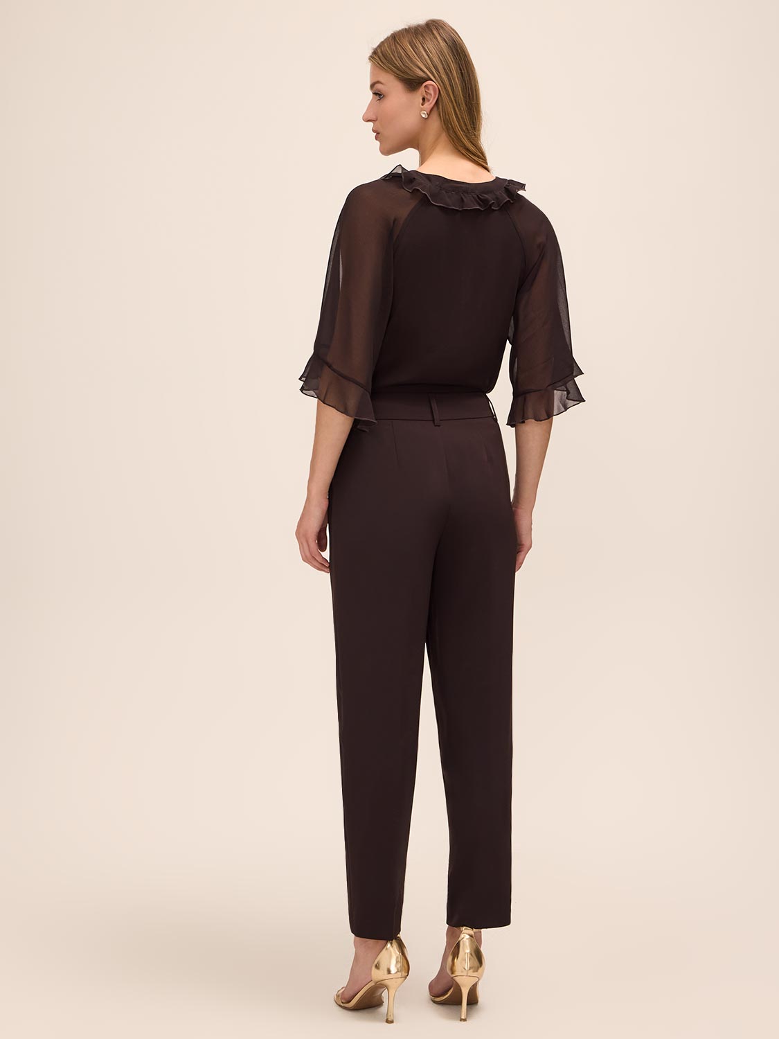 Chestnut Side Tab Pleated Slim Pant - Back View - Le Chateau