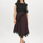 Jet Black/Winetasting Asymmetrical Satin Skirt Dress with Lace Detail - Full Front View - Suzy Shier