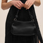 Brown/Gold Woven Satin Bag with Jeweled Top Handle - Front View - Le Chateau