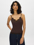Charcoal Melange Spaghetti Strap Knit Tank with Lace Trim - Front View - Suzy Shier