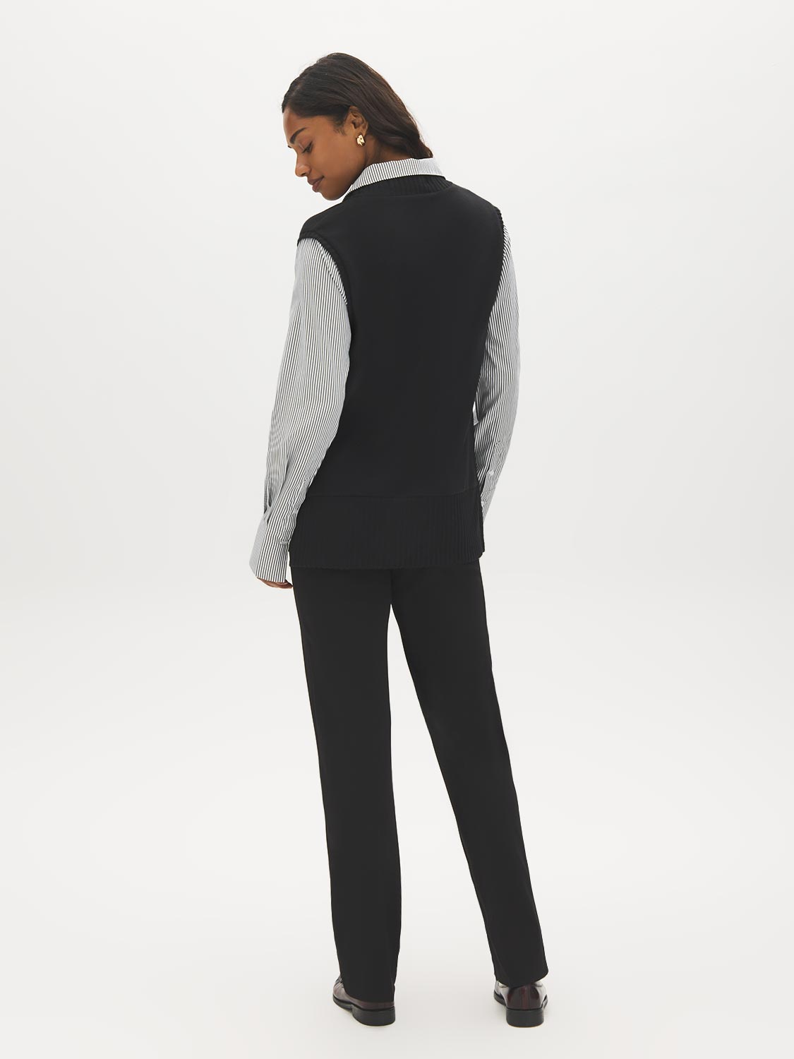 Jet Black Striped Poplin 2fer Knit Top - Back View - Suzy Shier