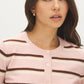 Pink/Brown/Ivory Striped Button-Front Cardigan - Close-up Fabric Detail - Suzy Shier