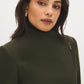 Olive Asymmetrical Zip Front Faux Wool Coat - Collar Detail - Suzy Shier